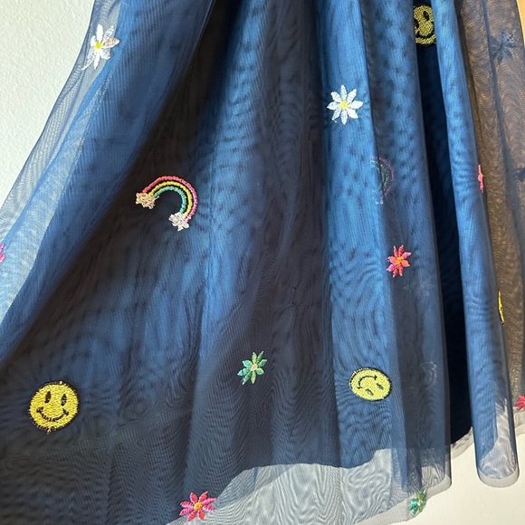 Girls Zunie Navy Blue Tulle Dress with Embroidered Accents - Picture 3 of 5